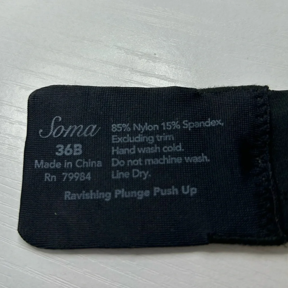 Soma Ravishing Plunge Push Up Adjustable Strap Black Bra 36B